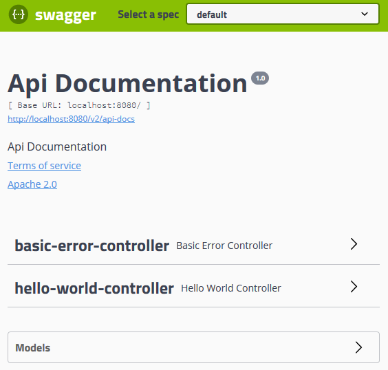 Swagger startup screen